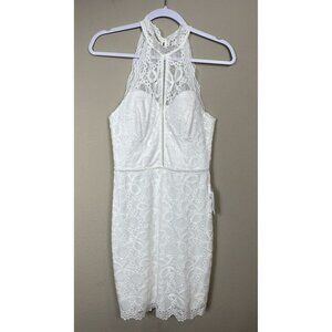B DARLIN Stretch lace crochet high neck‎ fitted dress wedding party sz 7/8 NWT